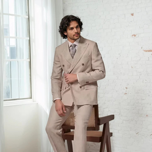 Nouveau été hommes lin chemise pantalon ensemble respirant couleur unie Gentleman polyvalent confortable ensemble décontracté pour hommes - Product Image 1