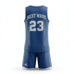 Nuovi Arrivi Next Wave Divisa da <span class=keywords><strong>Basket</strong></span> Personalizzata <span class=keywords><strong>Blu</strong></span> Professionale Traspirante in Spandex/Poliestere con Scollo a V e <span class=keywords><strong>Pantaloncini</strong></span> per Sport di Squadra - Product Image 3