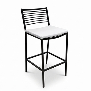 Tabouret de bar moderne en métal durable avec siège en similicuir gris, accoudoirs fixes, design minimaliste pour usage commercial extérieur - Product Image 2