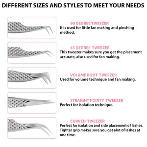 Pinzas de Precisión para Pestañas de Acero Inoxidable, Duraderas, Antimagnéticas, Renovables, de Alta Calidad, Juego de 5 Piezas para Extensiones de Pestañas - Product Image 3