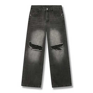 Vaqueros Anchos Negros Vintage de Estilo Gótico Lavados con Ácido para Hombre, con Roturas y 100% Algodón - Product Image 1