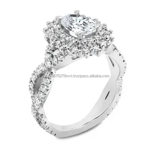 Alianza de boda de oro blanco personalizable, Moissanite Original, doble Halo, racimo, joyería personalizada única, Diamante de corte ovalado para fiestas - Product Image 2