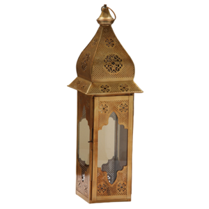 Farol Vintage de Latón de Alta Calidad con Relieve, Vidrio y Acabado Pulido para Decoración de Mesa, Farol Árabe para Decoración - Product Image 1