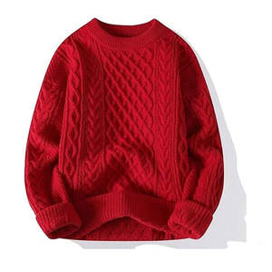 Knit <b>Sweater</b> Vintage Pullover Casual Long Sleeve Unisex <b>Crewneck</b> Knitted Solid Color Tops Front Logo Customizable - Product Image 6