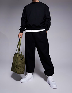 Ensemble survêtement décontracté personnalisé pour homme, grande taille, en molleton respirant 100 % coton, avec taille élastique, idéal pour l'hiver - Product Image 2