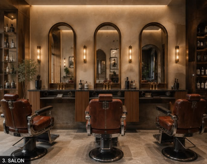 Modern Wood Triple <b>Mirror</b> <b>Foldable</b> Salon Station-Commercial Use for Beauty Salons Hotels Gyms Malls & Barber Shops - Product Image 3