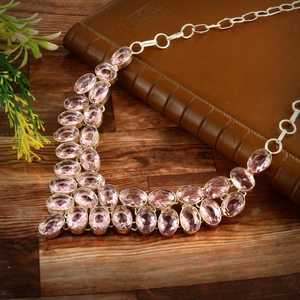 Collar de Plata de Ley 925 con kunzita Rosa hecho a mano, joyería religiosa cristiana, cadena de eslabones, regalo de boda, Material de latón - Product Image 2