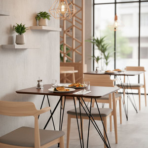 Mesa de Comedor Rectangular de 100x70cm con Patas de Hierro Tipo Horquilla, Estructura de Madera de Acacia y Nogal, Diseño Industrial Minimalista, Ensamblada BA68188 - Product Image 2