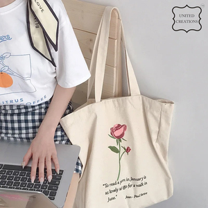 Vente en gros de sac fourre-tout en toile de coton de haute qualité Grand sac à provisions recyclable imprimé de fleurs avec logo imprimé personnalisé - Product Image 2