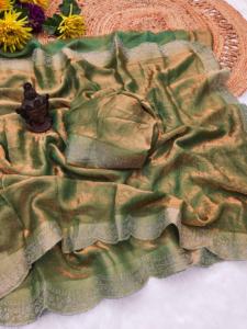 Conjunto de Sari de seda Tibby a granel, blusa de seda Benglori bordada con lentejuelas y encaje, combo de Sari de seda de lujo. - Product Image 4