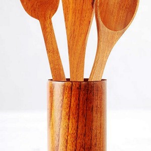 Bone Handle Salad Server <b>Set</b> with 2 Turners Natural Wooden Sustainable Handmade <b>Utensils</b> Mirha International Handicraft Size S - Product Image 3