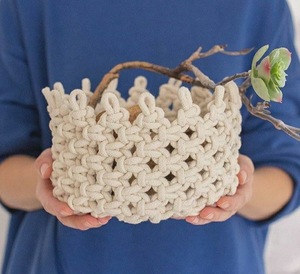 Macetero de Macramé Bohemio Hecho a Mano de Alta Calidad, para Interiores y Exteriores, de Cuerda de Algodón, Cuadrado, para Mesa, Ecológico - Product Image 3