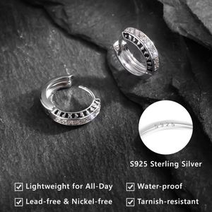 ต่างหูแบบห่วงสำหรับผู้ชาย เงินแท้ S925 ของขวัญวันเกิด ชุบทองคำขาว 14K/โรเดียมดำ ประดับเพชรซิร์คอน สไตล์พังก์ สำหรับผู้ที่มีอาการแพ้ต่อการสัมผัส - Product Image 2