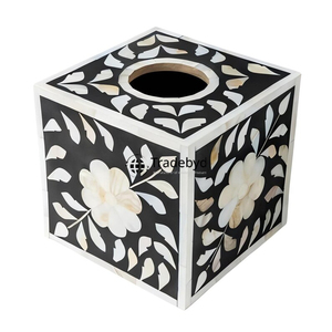 Decorative Mop Inlay Tissue <b>Box</b> Holder <b>Floral</b> Pattern Engraved Design Premium Quality Modern Tissue Holder for Elegant Home - Product Image 2