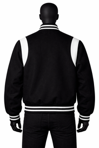 แจ็คเก็ตวาร์ซิตี้คุณภาพสูง ตัวเสื้อทำจากผ้าขนสัตว์ แขนเสื้อทำจากหนังแท้ ดีไซน์คอตั้ง กันน้ำ เหมาะสำหรับใส่ในฤดูหนาว แจ็คเก็ตวาร์ซิตี้ทันสมัยและมีสไตล์ - Product Image 2