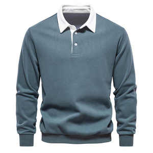 INDEX APPAREL Polo de Punto Gris de Manga Larga para Hombre, Color Sólido, Casual, con Botones, Corte Regular, Algodón Antipilling - Product Image 4