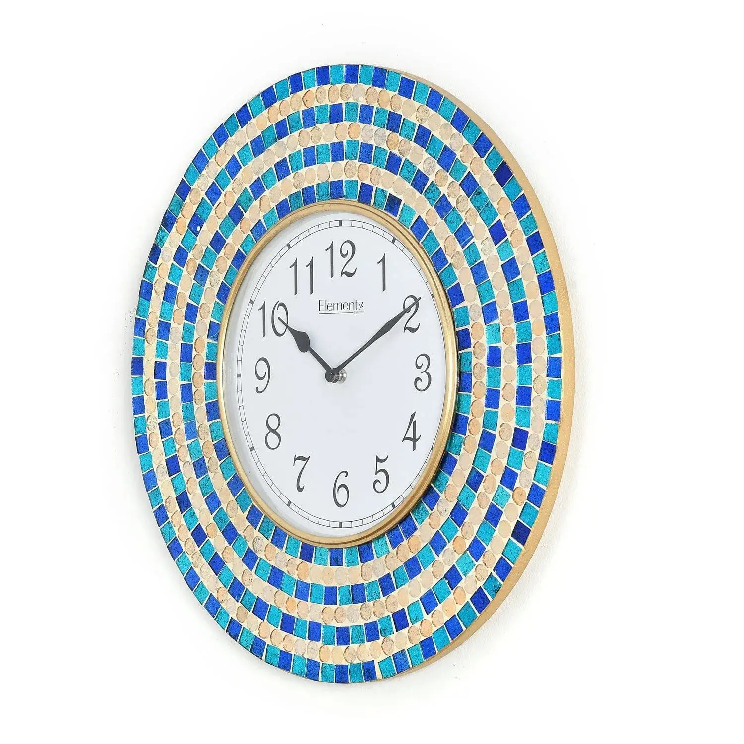 Cornice in vetro mosaico fatta a mano con cornice in rilievo grande orologio da parete a mosaico Seagreen & Gold