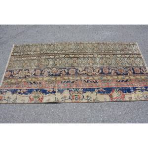 Alfombra de lana turca Vintage, clásica, beige, azul, 2,9x5,8 pies, tejido plano, Patchwork, respetuoso con el medio ambiente, decoraciones para comedor - Product Image 3