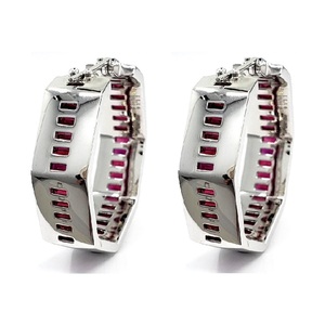 Bijoux OEM, qualité supérieure, fiables, vintage, mariage, or blanc massif 18 carats, diamants et rubis véritables, grandes boucles d'oreilles rondes pour femmes - Product Image 3