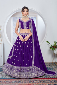 Traditional Faux Georgette Lehenga Choli with Embroidered Waistline and <b>Flared</b> Skirt for Girls Gifting Use From India - Product Image 6