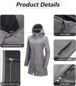 Veste de pluie longue Softshell imperméable pour femmes coupe-vent doublé polaire avec capuche pour vêtements de moto et de course automobile - Product Image 3