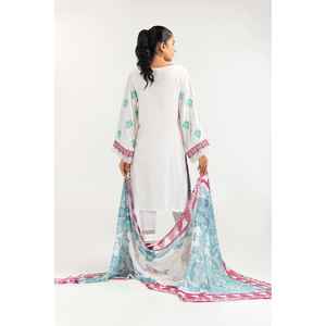 Conjunto de 2 piezas de salwar kameez de algodón blanco bordado con red Khadi y tela lawn, camisa suave cosida y dupatta para ropa étnica - Product Image 5