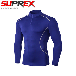 Camiseta Deportiva de Compresión para Hombre, Cuello Redondo, Manga Larga, Ajustada, de Lona, Poliéster/Algodón, con Cierre - Product Image 3