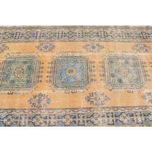 Tapis turc 4,5x11,7 pieds, tapis de couloir vintage, tapis persan en laine jaune et bleu - Product Image 5