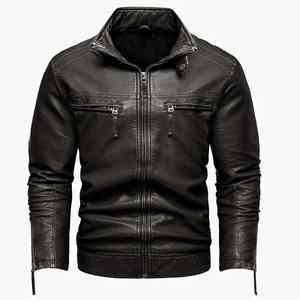 Chaqueta Vintage para Hombre, Chaqueta Gruesa con Múltiples Bolsillos, Cuello Alto, Ropa de Motociclista, Chaqueta Casual de Cuero PU, 1 vendida - Product Image 4