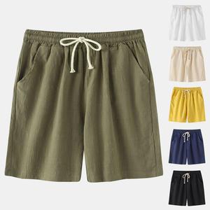 Pantalones cortos de lino y algodón hechos a medida para hombre, pantalones cortos informales de verano con cintura elástica multicolor, diseño de 3 bolsillos Vintage para uso en exteriores - Product Image 1