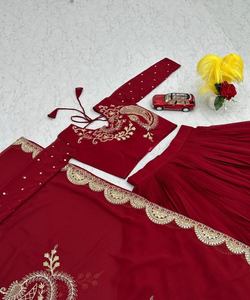 Georgette Lehenga Choli avec Choli brodé et imprimé Dupatta Festive Party Set - Product Image 3