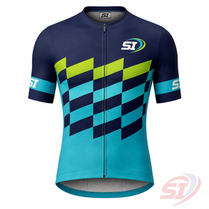 Camiseta de Ciclismo Personalizada para Hombre, sin Mangas, al por Mayor, con Cremallera Completa, Transpirable, Sublimada, de Poliéster, para Equipo, en Colores Azul Marino, Turquesa y Verde Lima - Product Image 1