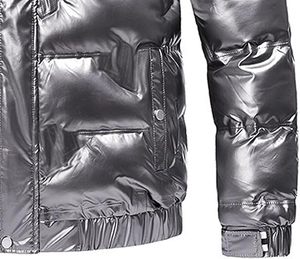 Men's Wool Thermal Puffer Jacket Shiny Hood Water Resistant Winter Coat Streetwear Light Insulated <b>Padded</b> Puffy Letter Pattern - Product Image 3