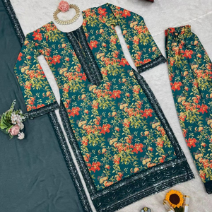 Beautiful Party Wear Top-Pent And Dupatta With <b>Thread</b> With Sequence Work With Digital print - Product Image 1