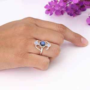 Labradorite Moonstone Sterling Silver Ring Handmade Gemstone Ring Birthstone Ring Gift for Women Christmas Jewelry - Product Image 3