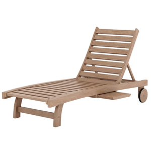 Chaise longue d'extérieur moderne en teck avec roulettes mobiles, dossier réglable et plateau latéral pour villa et hôtel - Product Image 3