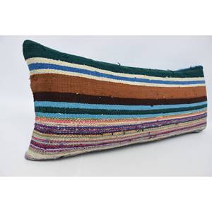 Almohada de lana Bohemia a rayas de color verde azulado de 16x36 cojín tejido con estampado Floral y Vintage de lujo para asiento de sala de estar tamaño 18x18 - Product Image 3