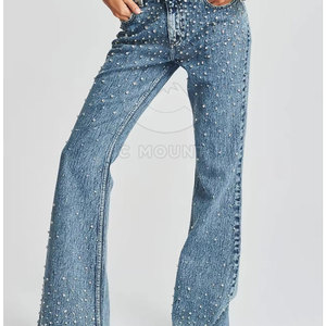 Pantalon personnalisé en strass pour femmes Hip Hop Bling Streetwear Pantalon respirant Jeans de luxe en strass pour femmes - Product Image 1