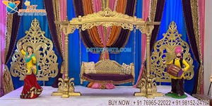 Décoration de scène de cérémonie Roka punjabi, style moderne, réception de mariage, soirée, cage de scène de mariage indien, décoration en fibre de verre - Product Image 3