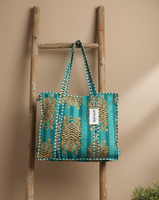 À la mode à la mode indien matelassé personnalisé imprimé coton sac à main femmes sacs fourre-tout pour filles sac à main dans un bel ensemble de créateurs