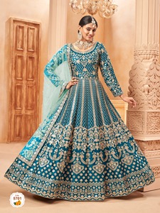 El último diseñador Faux Georgette bordado secuencia hilo trabajo Anarkali Vestido por Fab Zone - Product Image 5