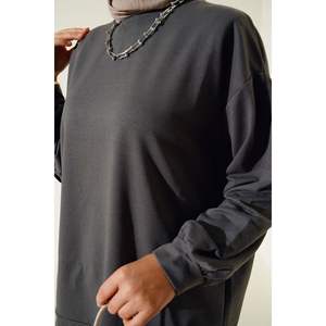 เสื้อคลุมผ้าเรยอนปักสองด้ายสำหรับผู้หญิงสไตล์โบฮีเมียนลำลองทรงสั้นยาวสีล้วนแบบแอนทราไซต์-XS และ XL ขนาดแฮนด์เมดสวมใส่ในสำนักงาน - Product Image 4