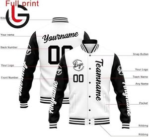 Nom de l'équipe personnalisée Logo Baseball College Varsity Jacket Letterman avec corps en laine blanche et veste à manches en cuir noir pour hommes - Product Image 2