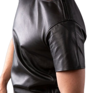 Camiseta de Cuero para Hombre, Negra, de Cuero Sintético, Cuello Redondo, Estilo Fetiche, para Club, con Múltiples Cremalleras - Product Image 4