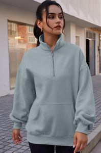 OEM sudaderas con media cremallera para mujer al por mayor de algodón polar transpirable material ligero con logotipo personalizado tamaño sudaderas - Product Image 5