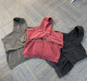 Heavyweight Custom Vintage Zip up Acid Wash Pullover Distressed Pocket Boxy Cropped <b>Hoodies</b> for <b>Men</b> <b>Oversized</b> <b>Fleece</b> Blank <b>Hoodi</b> - Product Image 3