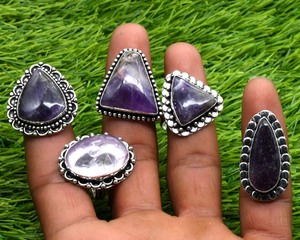 Anillos Finos de Plata de Ley 925 al por Mayor, Piedra Preciosa de Amatista Original, Corte Ovalado, Engaste de Bisel con Múltiples Piedras Preciosas, Aniversario Cristiano - Product Image 2
