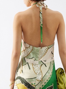 Robe d'été décontractée et sexy en soie jacquard, longueur mi-mollet, col halter, coupe trapèze, grande taille Magdalena, taille XL - Product Image 4