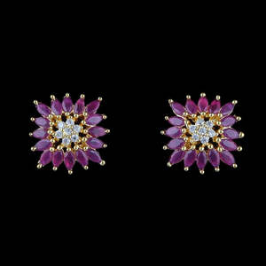 Boucles d'oreilles American Diamond - Doré et Rouge - Product Image 1