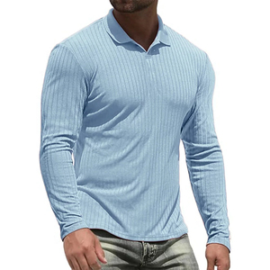 Camisetas de Manga Larga de Algodón para Hombre, Camisetas Polo de Alta Calidad, Camiseta a Rayas con Cuello en V Ajustada, Camisetas Superiores Masculinas - Product Image 1